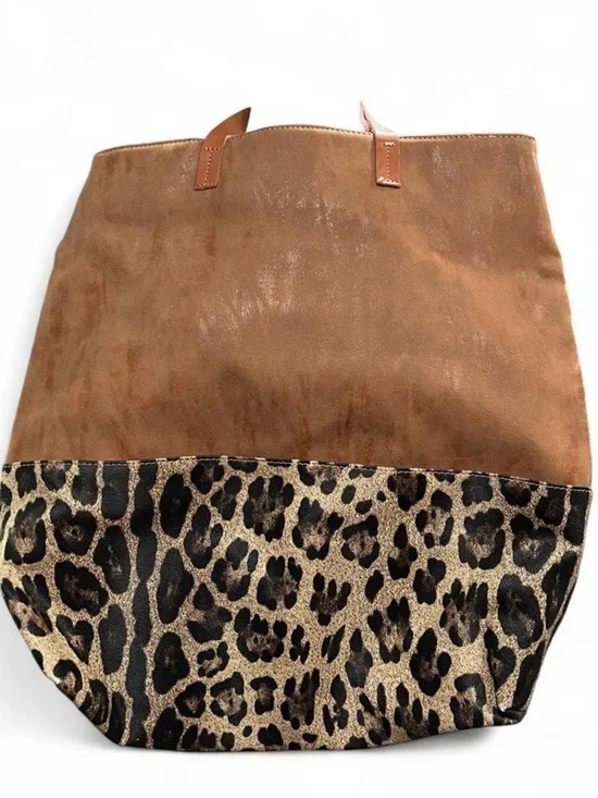 Brown Leather Leopard-Print Tote Bag