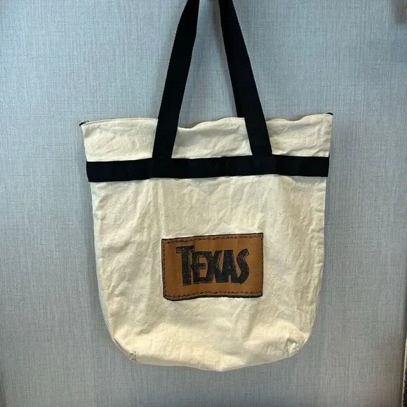 Texas Canvas Tote Bag Zip Top Reusable Ecofriendly Travel TX Lone Star State