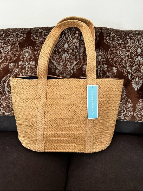 Draper James Everyday Straw Tote Bag Tan Summer Beach NWT