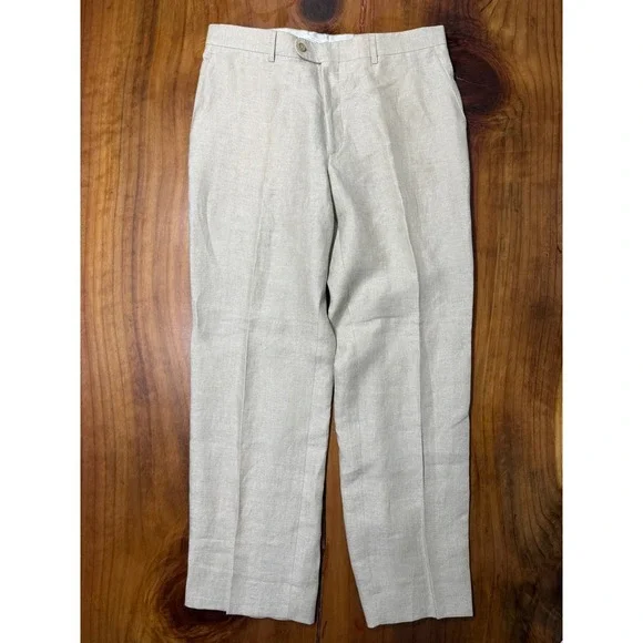 Linea Natural Mens Linen Chino Dress Pants 36 x 32 Flat Front Straight leg TT22