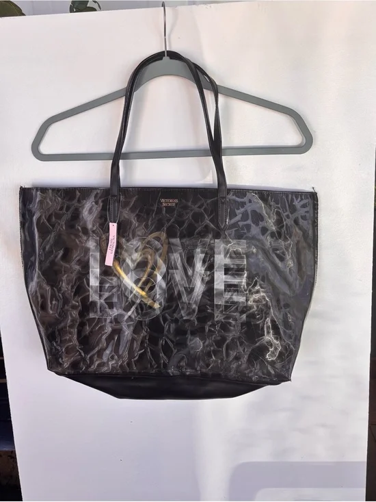 Victoria's Secret Black Clear Tote with LOVE Graphic