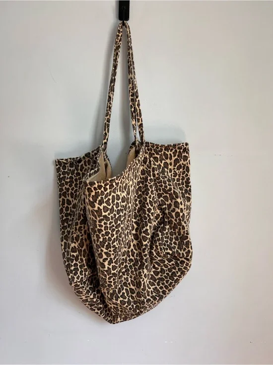 Oversized Leopard Print Cotton Tote Bag