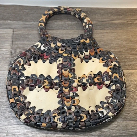 Handcrafted Multicolor leather Woven Bag