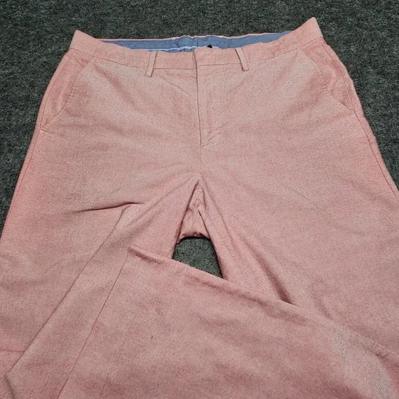 J Crew Mens Bowery Urban Slim Flat Front Chino Pants Heathered Red Pink 34x33