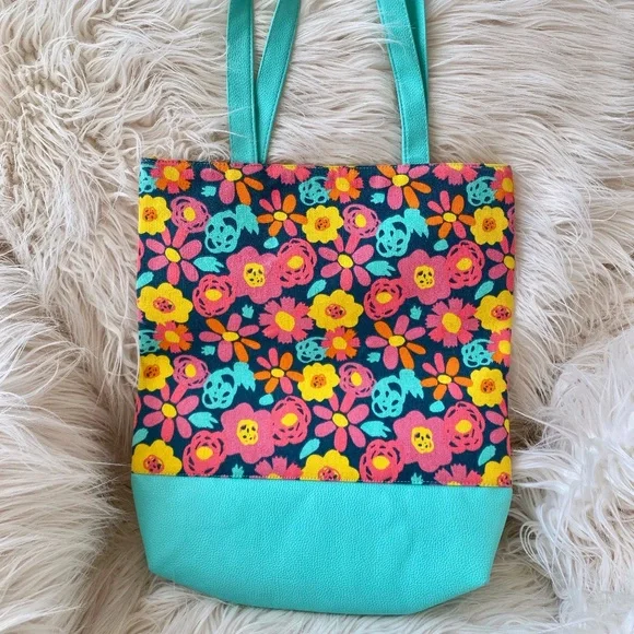 Vintage Print Floral Lined Tote Bag
