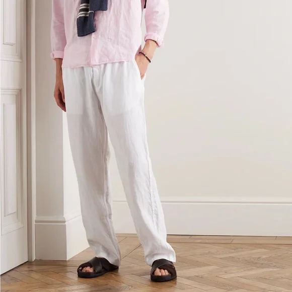 VILEBREQUIN 5X White Pacha Wide-Leg 100% Linen Drawstring Trousers