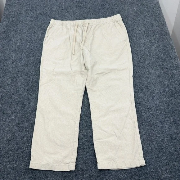 Mutual Weave Pants Mens XXL Beige Cotton Linen Blend Relaxed Drawstring Casual