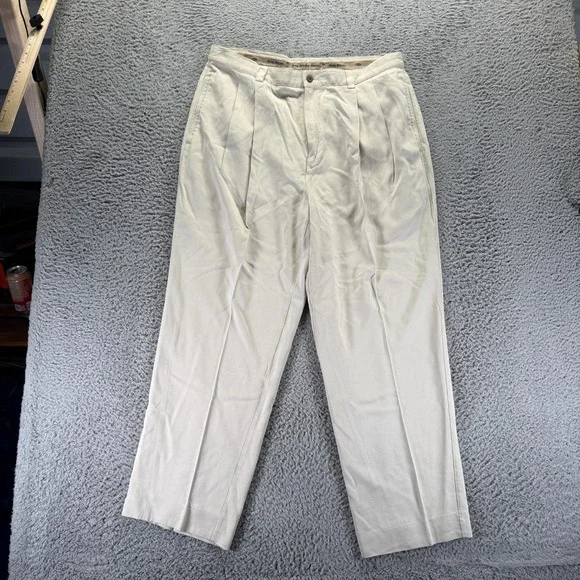 Tommy Bahama Pant Mens 38x30 Beige Silk Khakis Straight Pleated Beach Resortwear