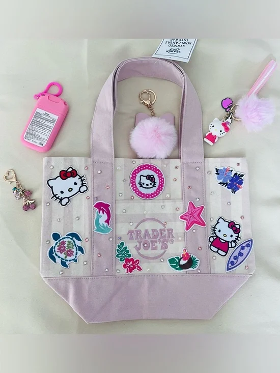 Hello Kitty Aloha Paradise Tote Bag Trader Joe’s Striped Mini Canvas Kawaii
