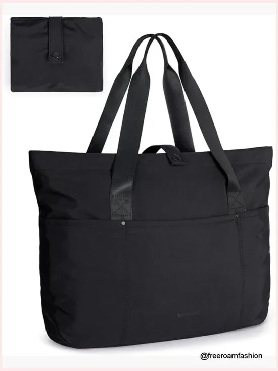 Large Foldable Tote Bag with Zipper, Travel Shoulder Bag for Work Gym