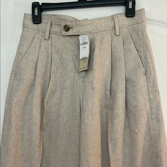 Banana Republic Petite High-Waist Pleated Trousers — Light Beige