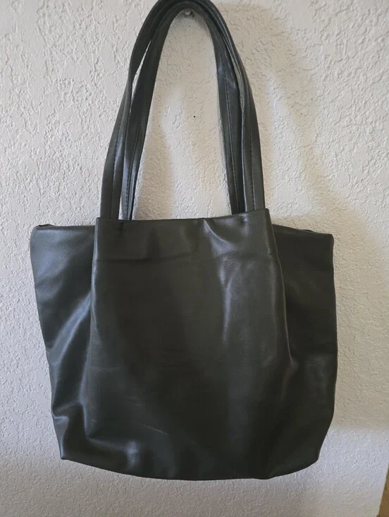Neiman Marcus Black Leather-Look Tote Bag