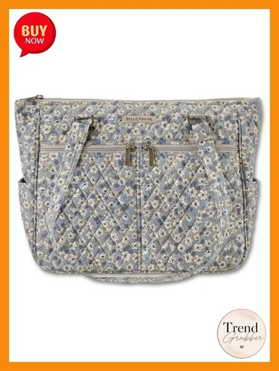 Quilted Cotton Tote with Multiple Pockets Shoulder Bag