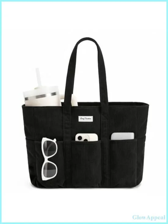 Large Corduroy Tote Bag with 16 Pockets & 40oz Cup Holder