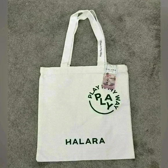Halara Play It My Way Tote Bag Cotton Green and White