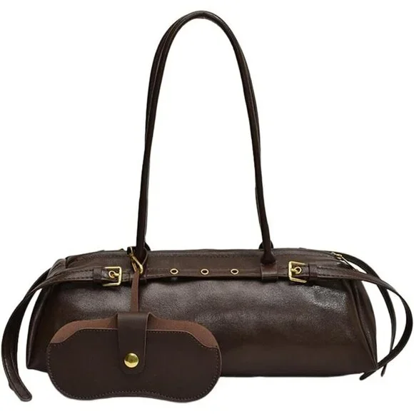 Wome'ns Coffee PU Leather Tote Bag Casual Bowling Bag Purse Retro Underarm