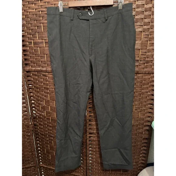 LANDS' END Mens Tailored Fit‎ Gray Wool Blend Dress Pants Trousers 36x30