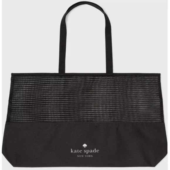 New Kate Spade Black Stripe Mesh Tote 25