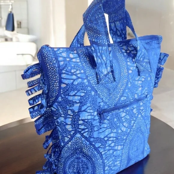 Luxurious Blue Ruffled Tote Bag