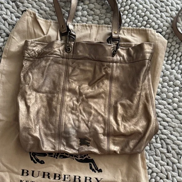 Burberry Metallic Bronze Leather Tote Bag