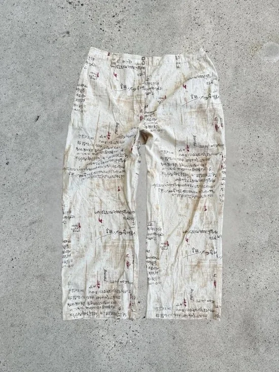Vintage Script Print Wide Leg Pants
