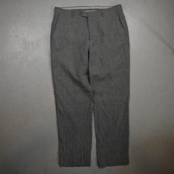 Joseph Abboud 32x30 Gray 100% Linen Flat Front Classic Straight Dress Mens Pants