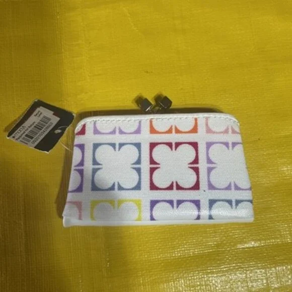 Liz Claiborne Multicolor Logo Kiss Lock Coin Purse Wallet White New With Tags