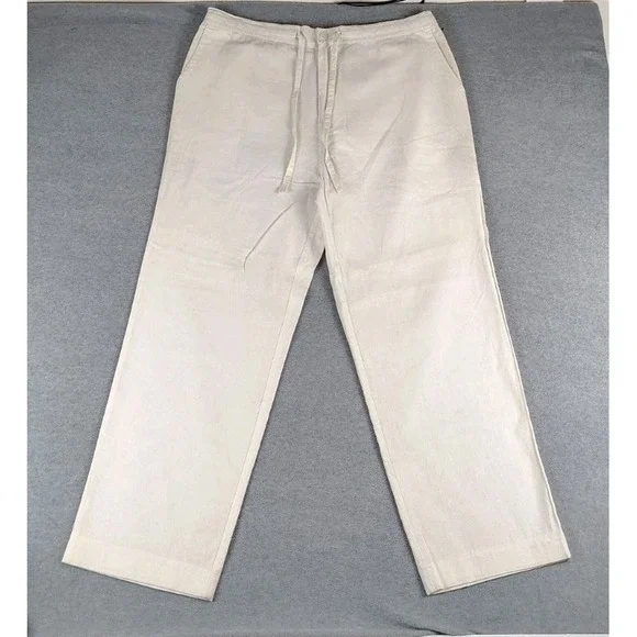 NWF PARC 81 Linen Blend Drawstring  Pant Mens Sz  36x31  Ivory  Leisure Resort