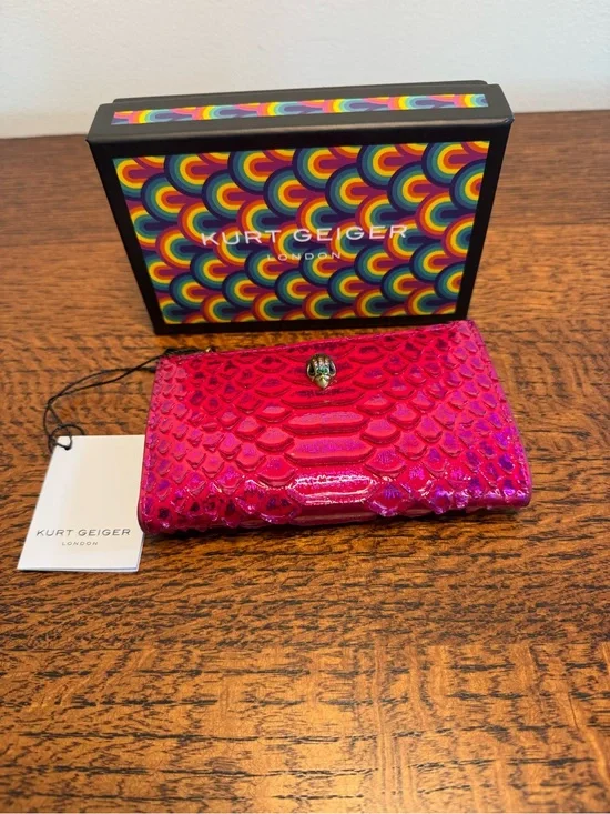NWT Kurt Geiger London  Chelsea Fold Wallet - Fuchsia Snake Print