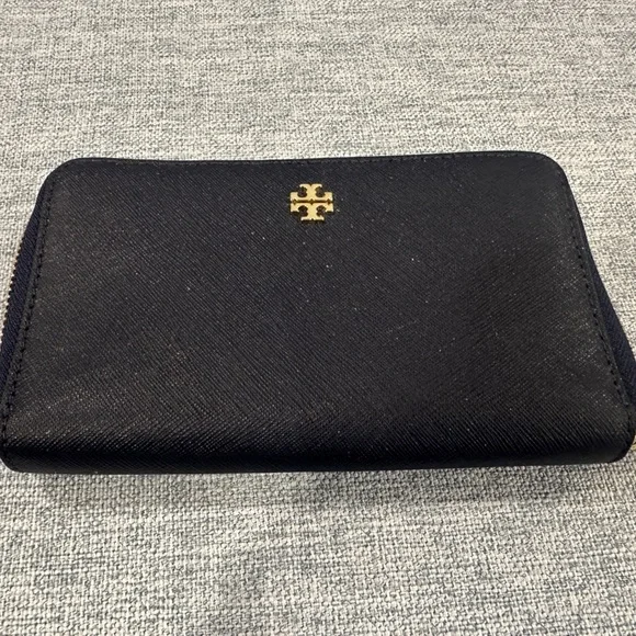 Tory Burch Black Wallet with Gold Accents