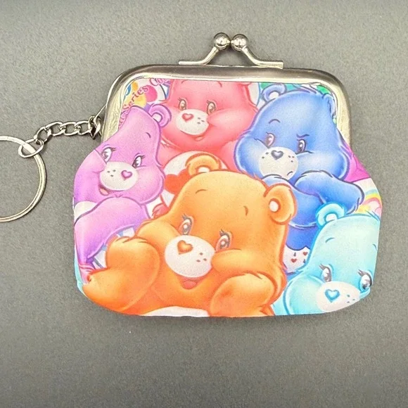 Care Bears Coin Purse Kiss Clasp Bag Keychain Pouch Small Wallet‎ - NEW