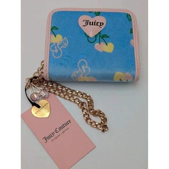 Juicy Couture Wallet Women OS Blue Retro Juicy Cherry Gelato Small Back ID Y2K‎