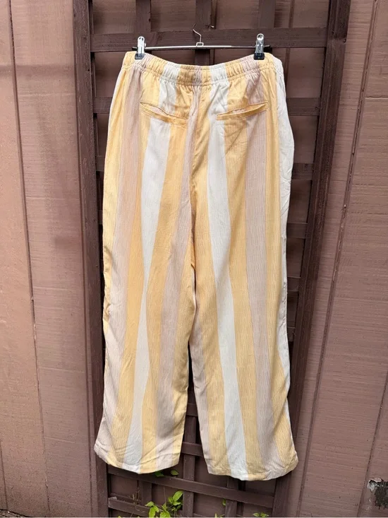 Men's Standard Cloth Yellow & White Striped Linen Blend Beach Pants L NWT *Firm*