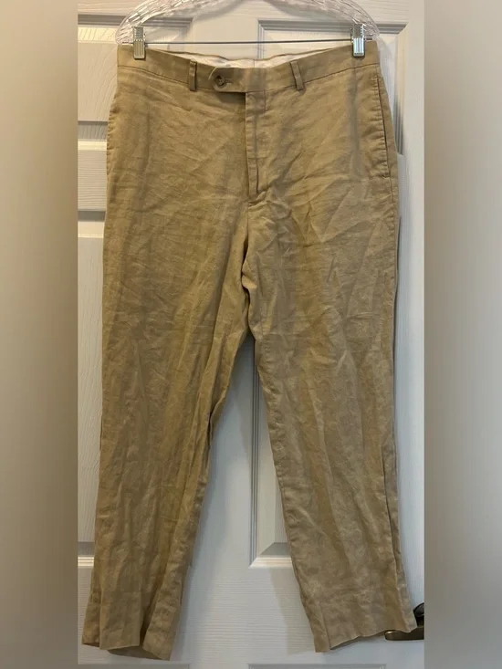 Pronto Uomo Men’s Tan 100% linen pants, 34 x 28.