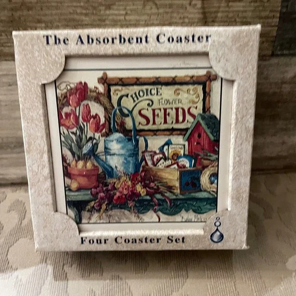 AbsorbaStone Highland Graphics Garden Flower Seed Coasters Set of 4 Barbara Mock