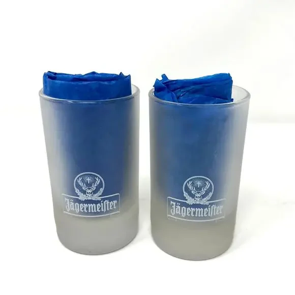2 -‎ JAGERMEISTER Frosted Shot Glasses Blown 2 CL 4 CL ARC authentic SET