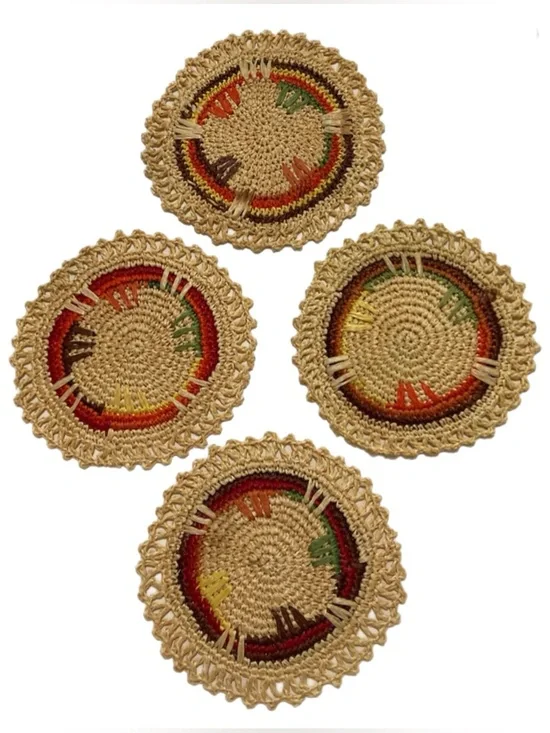 4 Crocheted Raffia Coasters