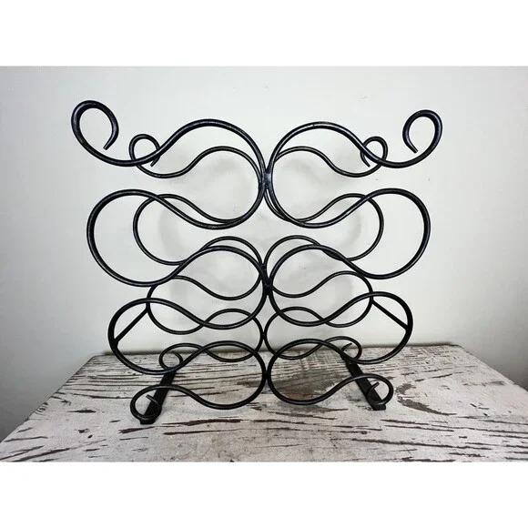 Vintage Scroll Design Ornate Heavy Iron Freestanding 10 Bottle Wine Bottle Rack