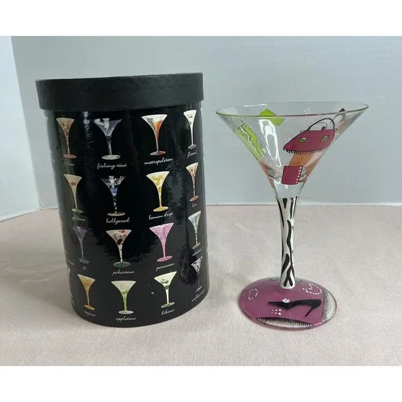 Lolita -Love My Martini (SHOPAHOLIC) Glass. Hand Painted Recipe On Bottom 10oz.