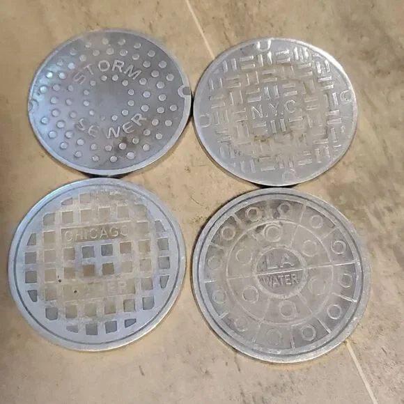 Godinger Metal Set of 4 Storm Sewer Coaste…