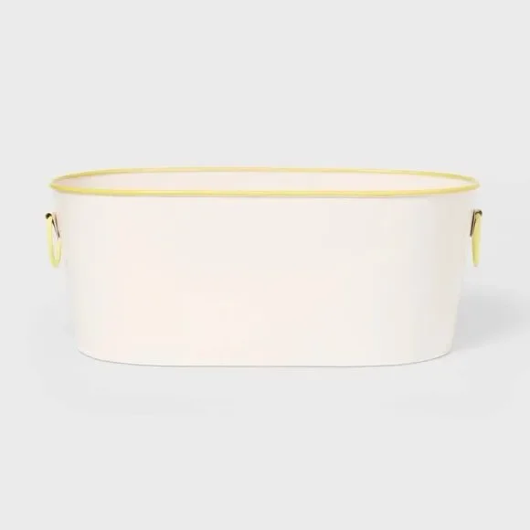 Sun Squad 11L Metal Beverage Tub Cream Yellow Rim Ice Bucket Party Cooler New
