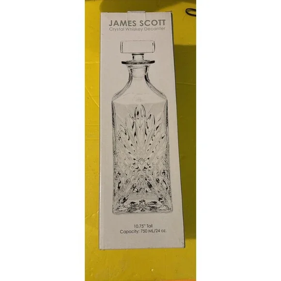 James Scott Crystal Whiskey Decanter  10.75 Tall  750ml 24oz
