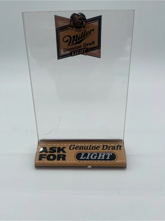 Miller Genuine Draft Light Beer Table Tent Menu Bar Display Acrylic Holder Sign
