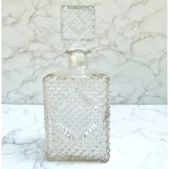 Vintage 1960s I.W. Harper Diamond Point Clear Cut Scotch Rye Liquor Decanter