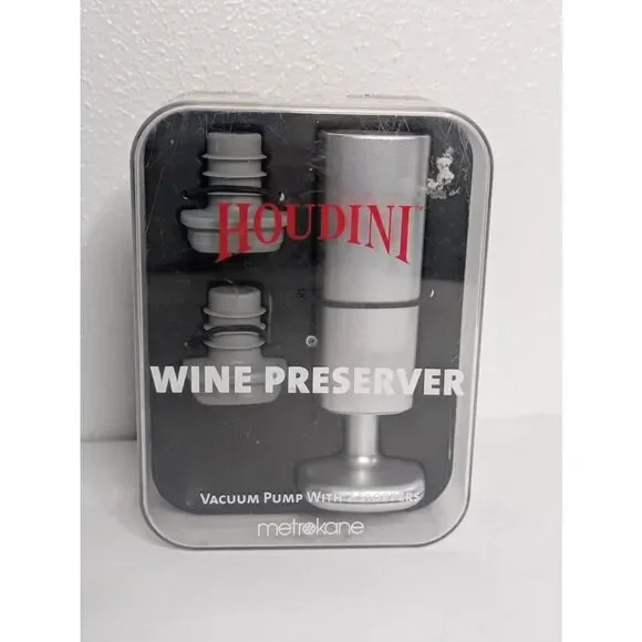 Houdini Wine Preserver Vacuum Pump with 2 Stoppers New Open Box