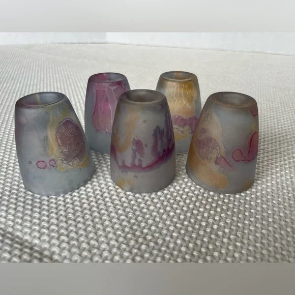Al-Rama Hand Painted Vintage Set Of 5 Shot Glasses Lavender Frosted Glass