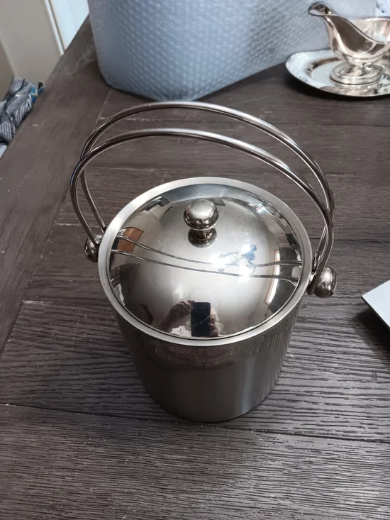 Silver Stainless Steel Ice Bucket with Lid and Handle
