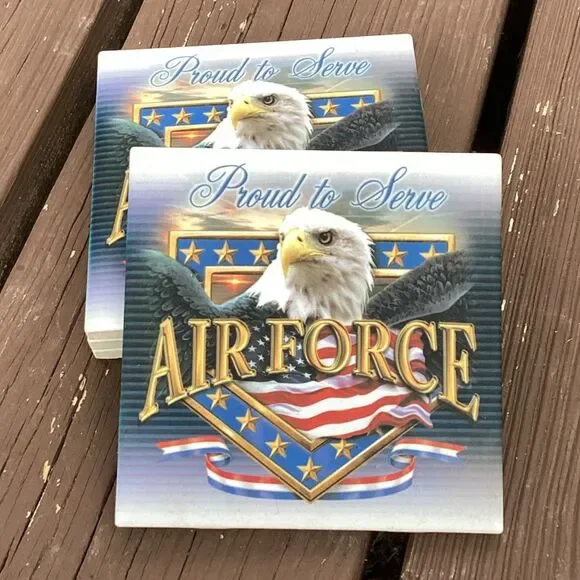 US Air Force Proud to Serve Eagle American‎ Flag Set of 4 Coasters