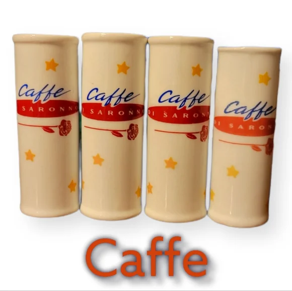 4 Vtg Caffe DI Saronno Espresso Amaretto Shot Glass Cup Ceramic Star Flower