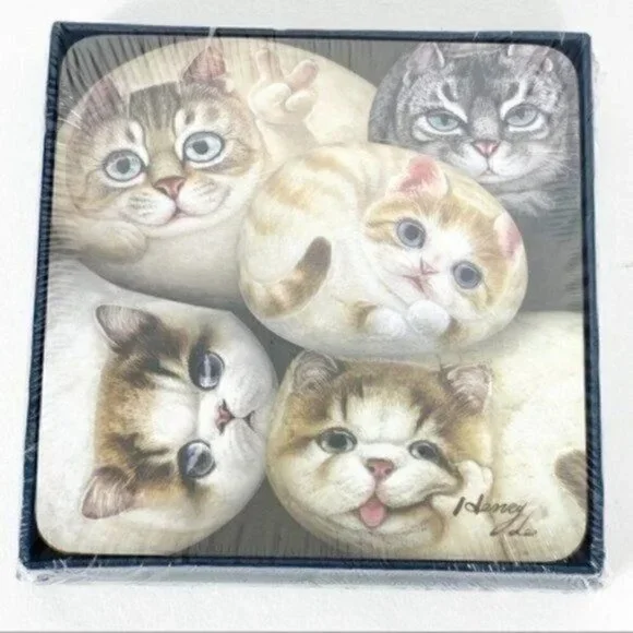 Henry Cats & Friends Cat Coaster ( Set Of 4 ) By Artist Henry Lee Whimsical Gift